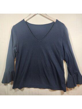 Weekenders Navy Blue‎ V-Neck Ruffle Bell Sleeve Top Medium Canada y2k like new